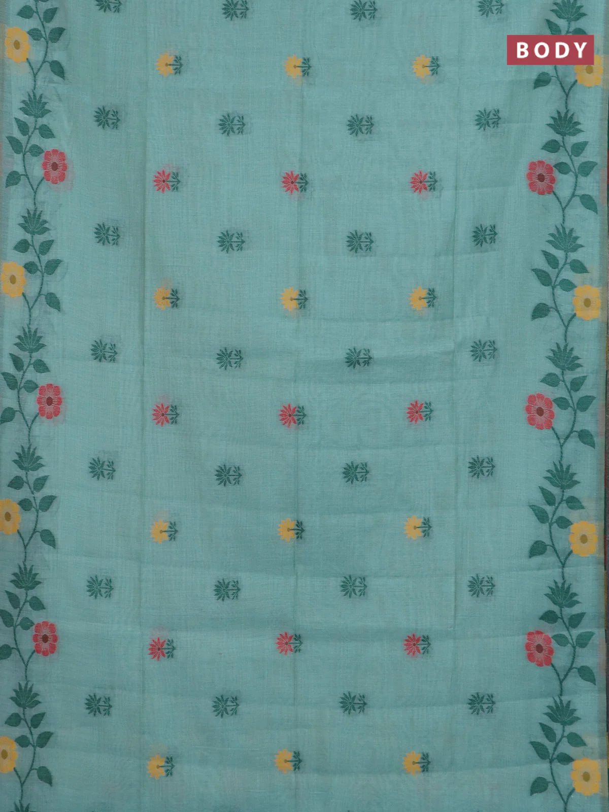 Jamdhani cotton saree teal blue with thread woven buttas and jamdhani pallu - Image 2