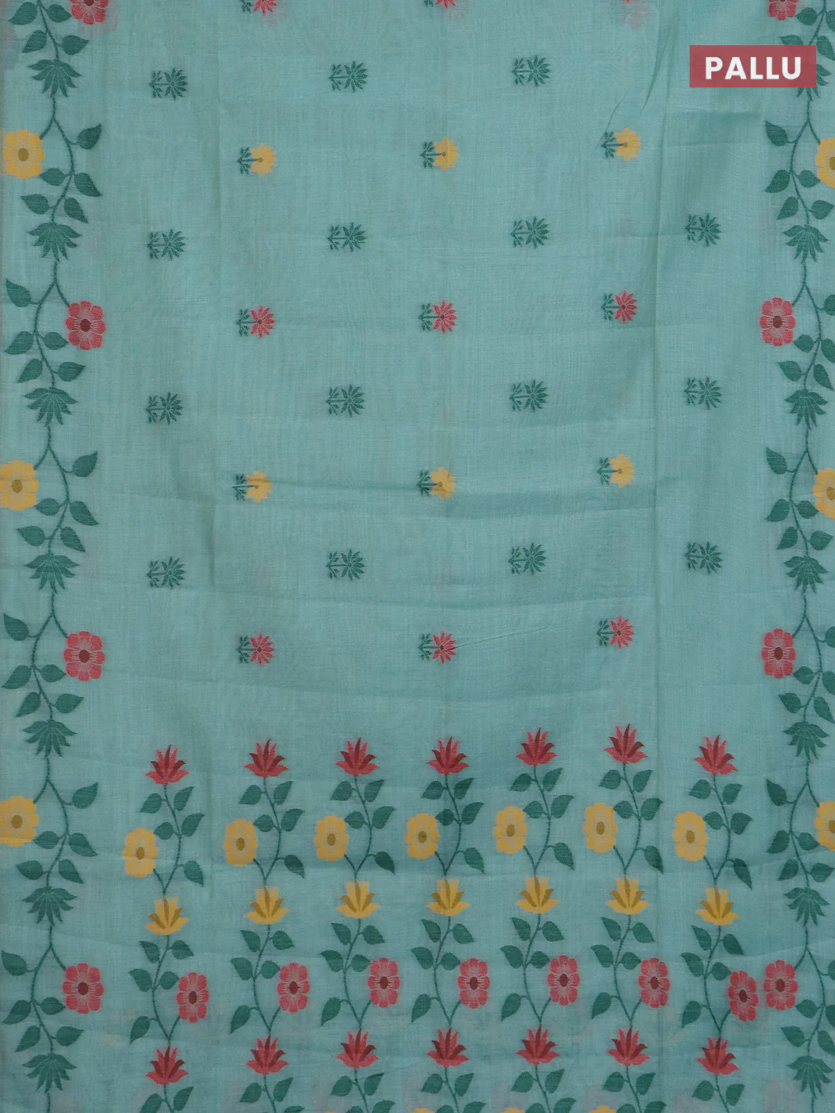 Jamdhani cotton saree teal blue with thread woven buttas and jamdhani pallu - Image 3