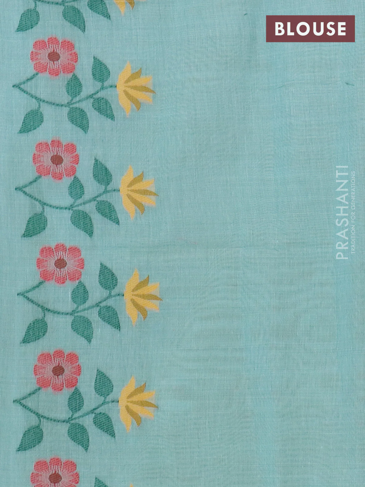 Jamdhani cotton saree teal blue with thread woven buttas and jamdhani pallu - Image 4