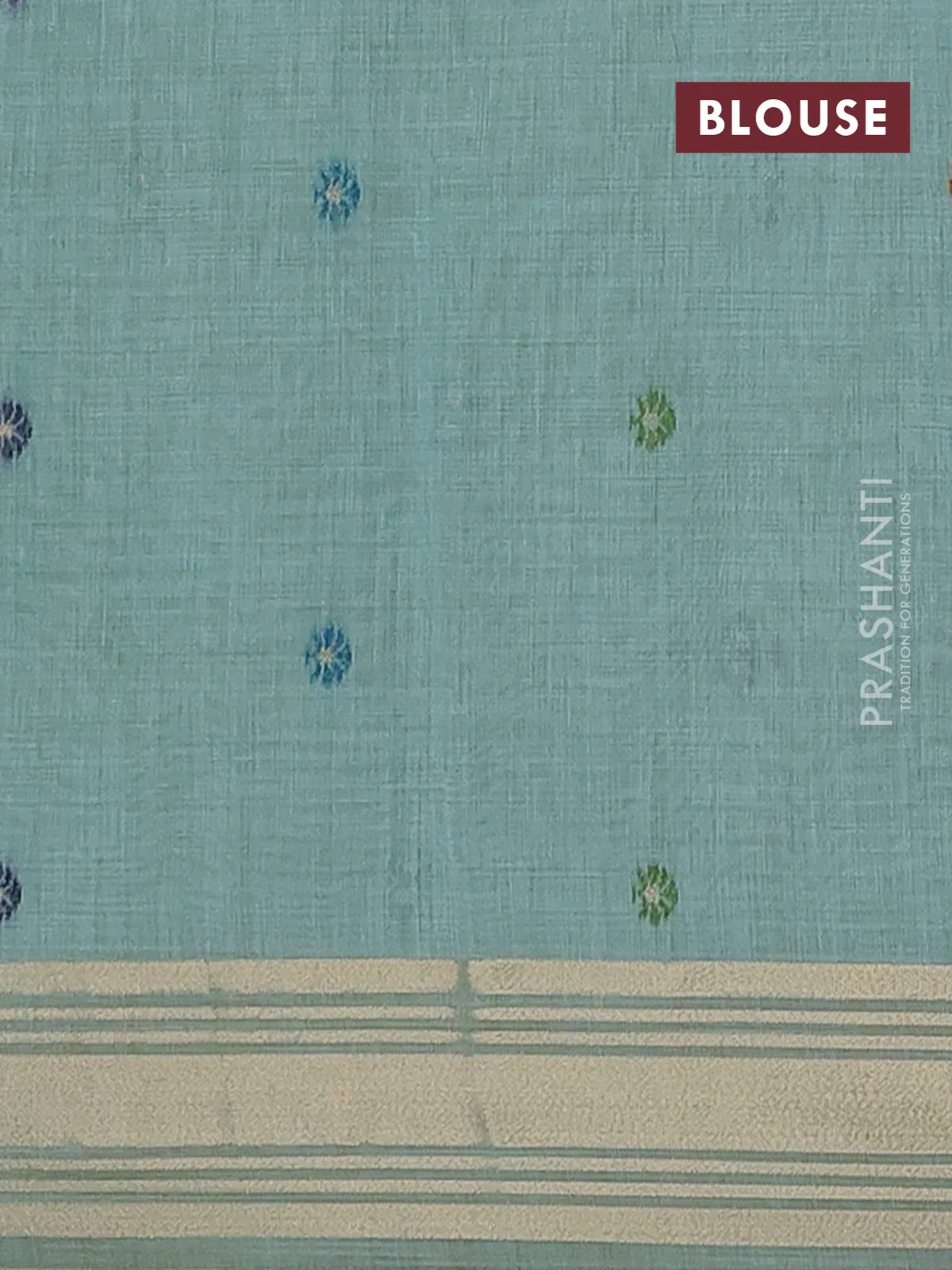 Jamdhani cotton saree teal green shade with thread woven buttas & embroidery work and embroidery jamdhani pallu - Image 4