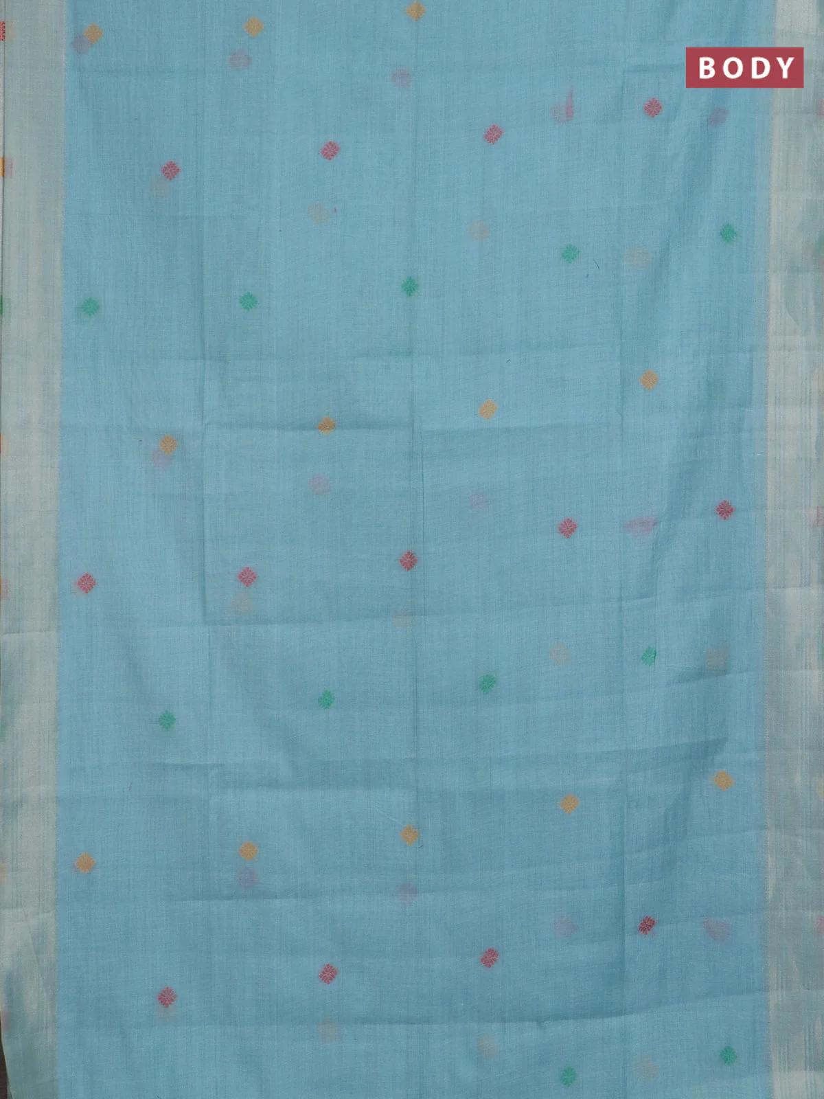 Jamdhani cotton saree teal green with thread woven buttas and jamdhani pallu - Image 2