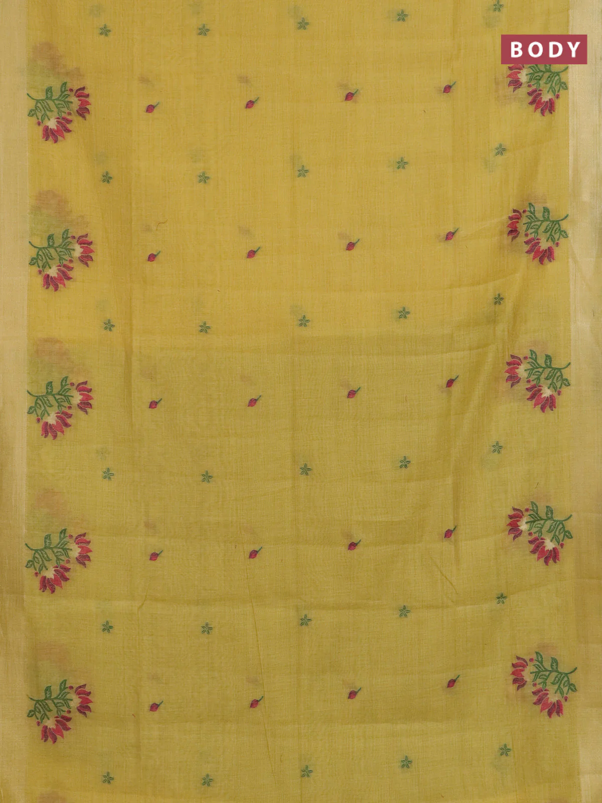 Jamdhani cotton saree yellow and green with allover thread woven buttas and jamdhani pallu - Image 2