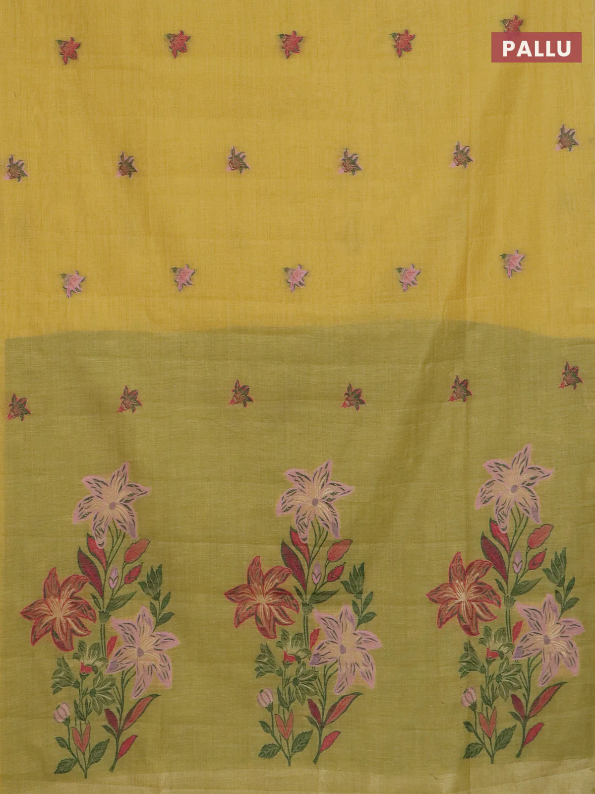 Jamdhani cotton saree yellow and green with allover thread woven buttas and jamdhani pallu - Image 3