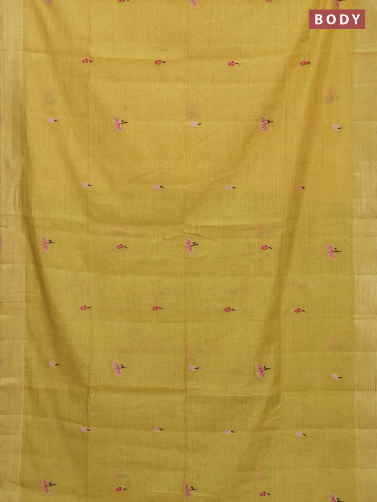 Jamdhani cotton saree yellow and light green with thread & zari woven buttas and pichwai pallu - Image 3