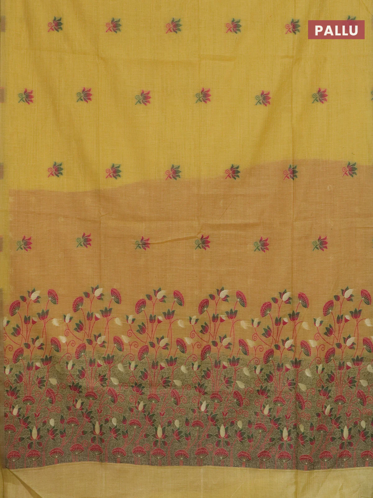 Jamdhani cotton saree yellow and maroon with thread woven buttas and jamdhani pallu - Image 3