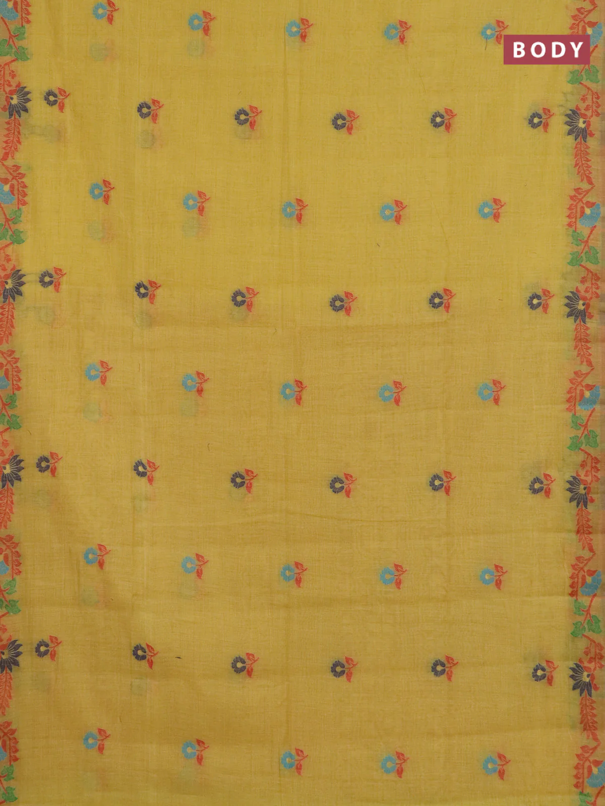 Jamdhani cotton saree yellow and red with allover thread woven buttas and jamdhani pallu - Image 2