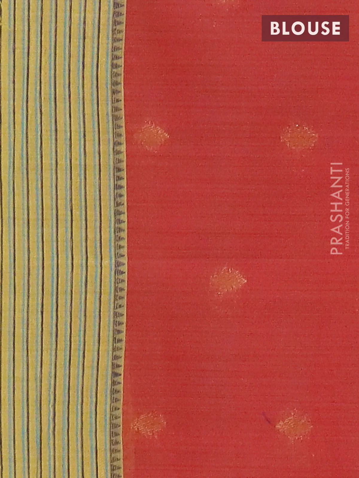 Jamdhani cotton saree yellow and red with allover thread woven buttas and jamdhani pallu - Image 4