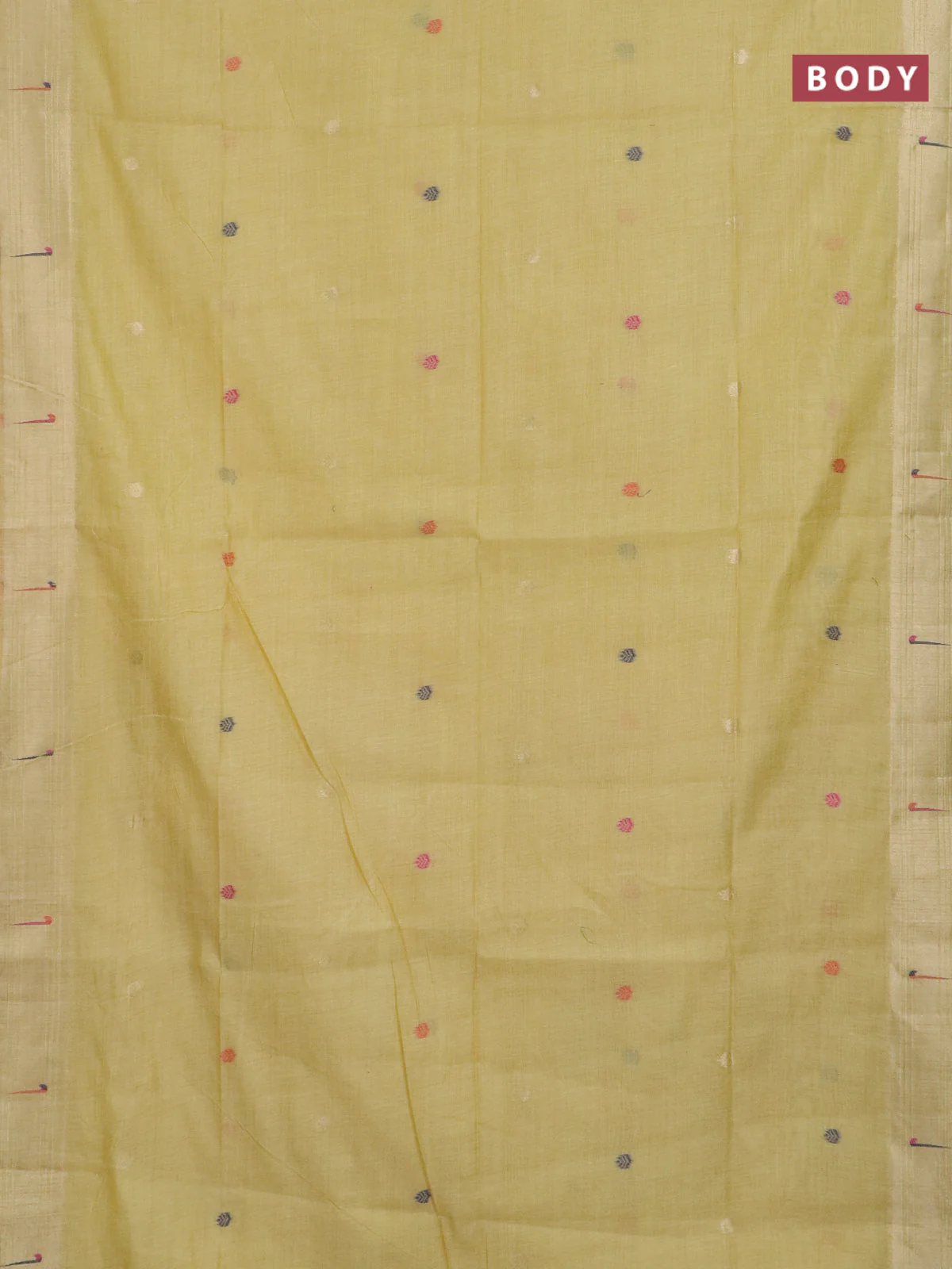 Jamdhani cotton saree yellow and red with thread & zari woven buttas and jamdhani pallu - Image 2