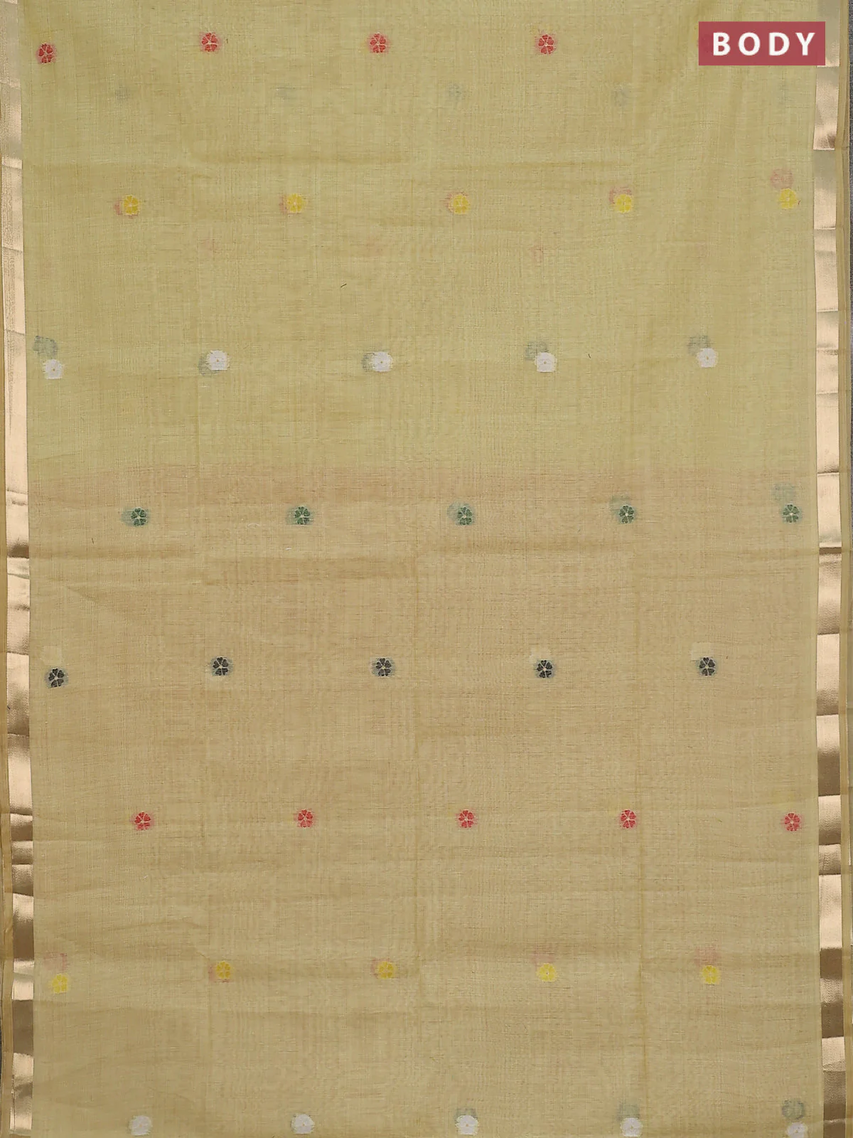 Jamdhani cotton saree yellow with thread woven buttas and thread weaving pallu - Image 2