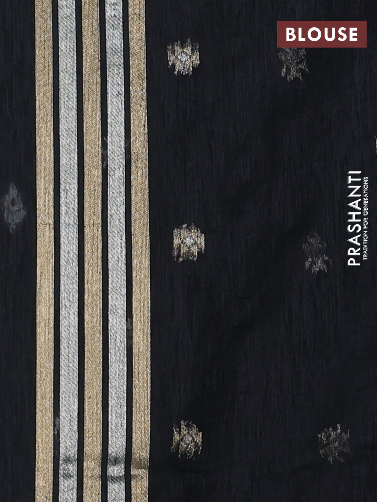 Jute linen saree black with zari woven buttas and leaf zari woven border - Image 3