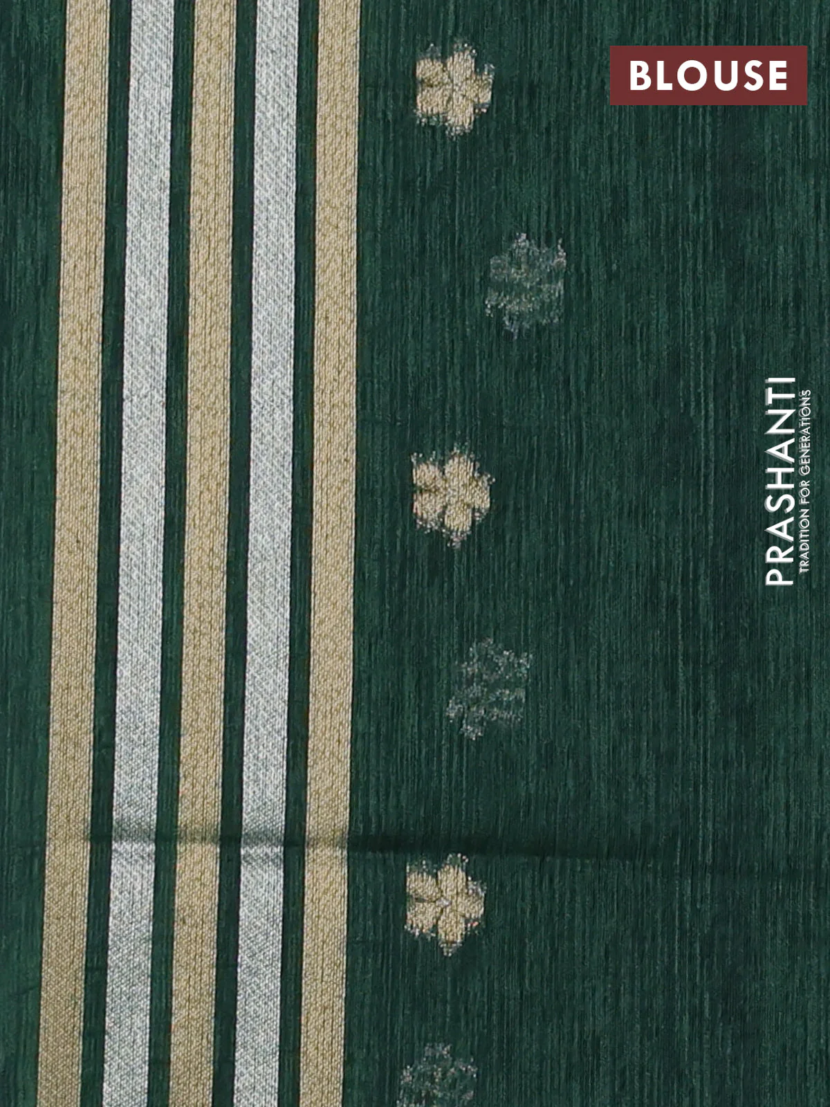 Jute linen saree green with zari woven buttas and floral zari woven border - Image 3