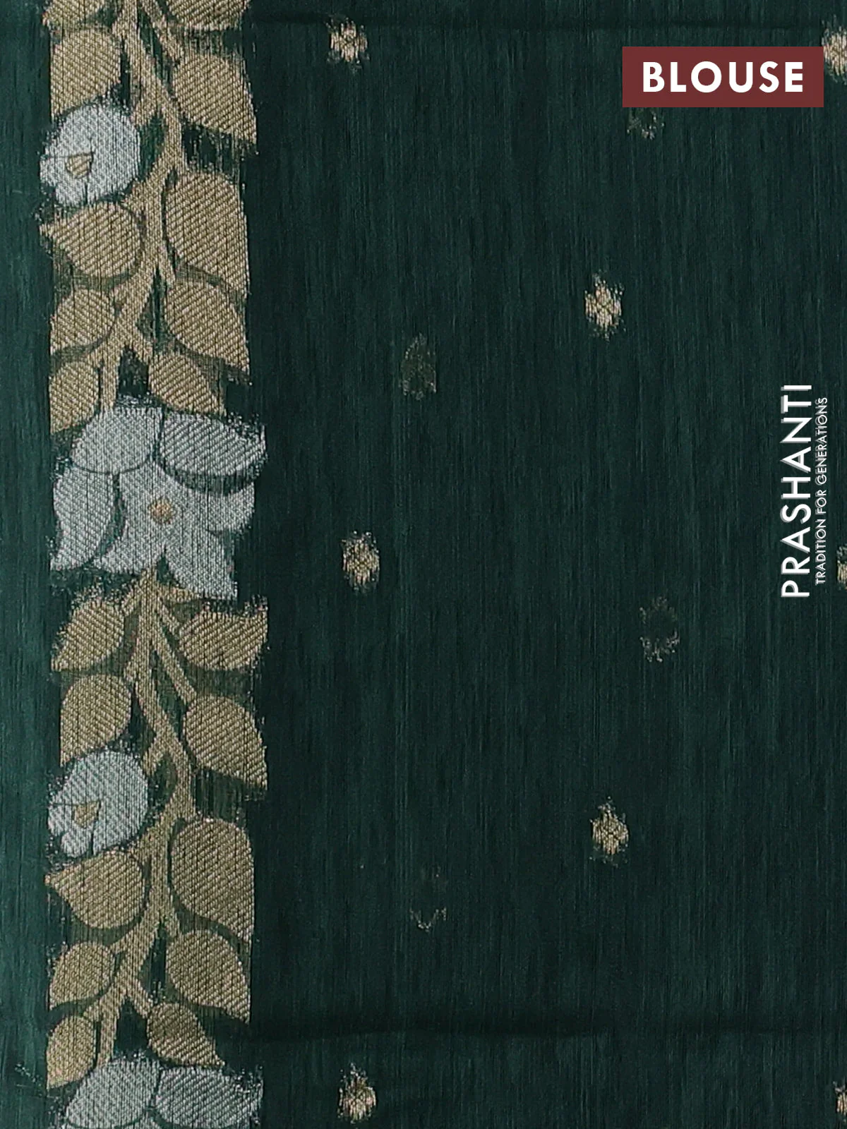 Jute linen saree green with zari woven buttas and floral zari woven border - Image 3