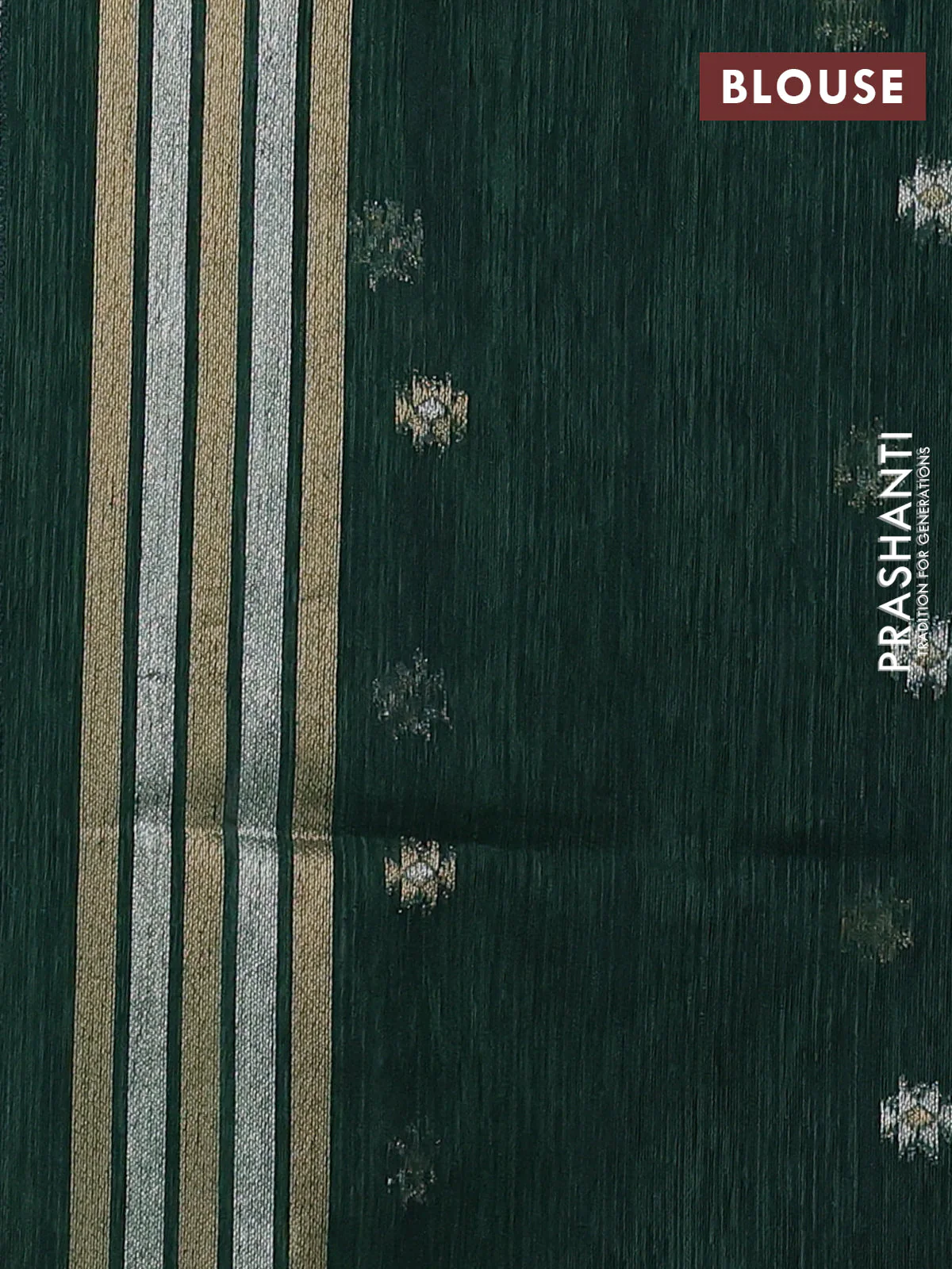Jute linen saree green with zari woven buttas and leaf zari woven border - Image 3