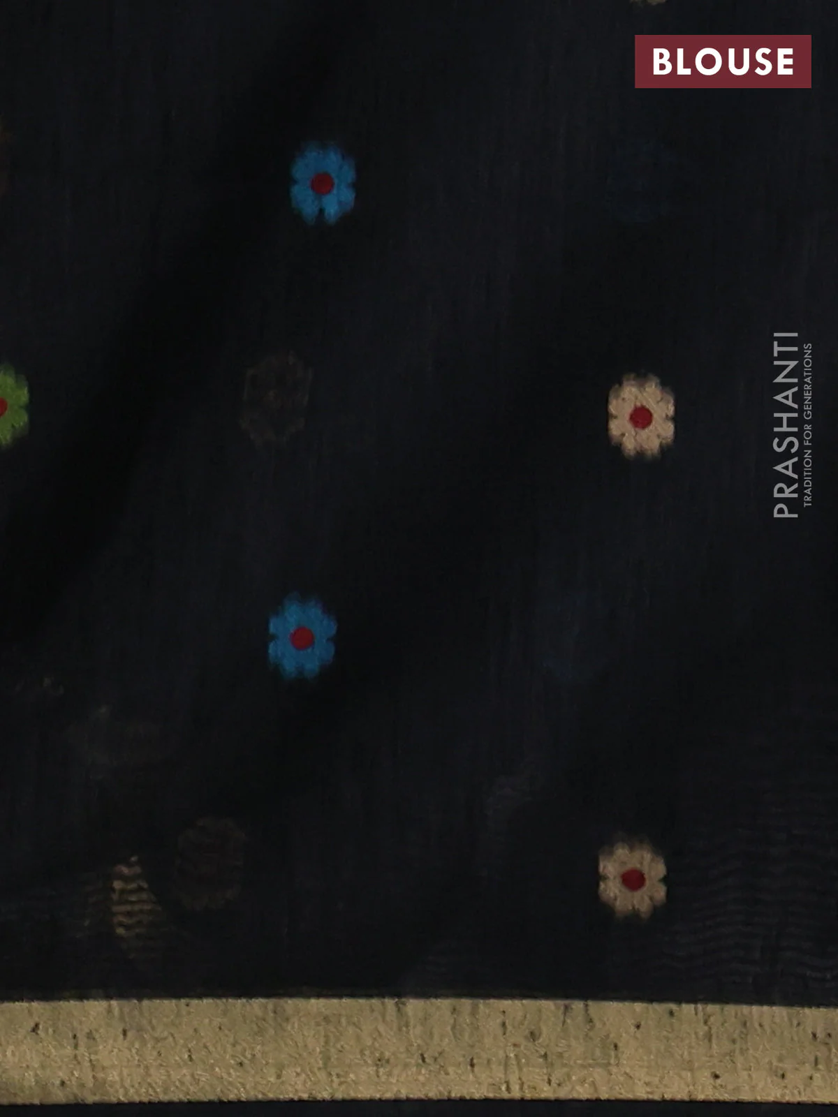 Jute saree black with floral thread woven buttas and jamdhani pallu - Image 3
