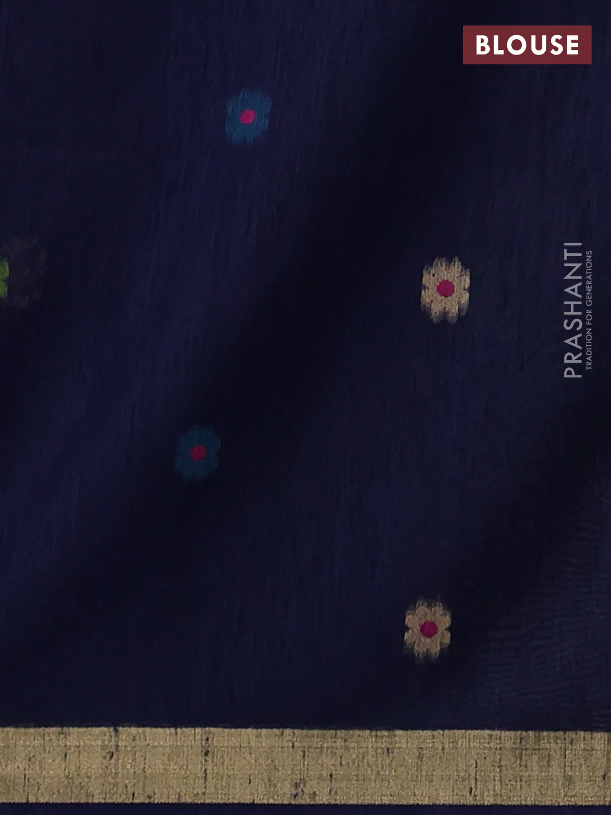 Jute saree navy blue with floral thread woven buttas and jamdhani pallu - Image 3