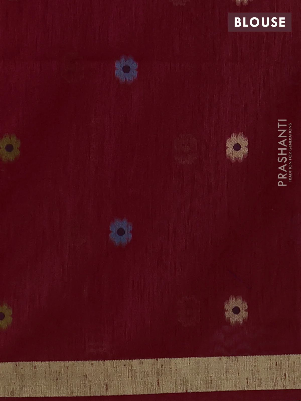 Jute saree red with floral thread woven buttas and jamdhani pallu - Image 3