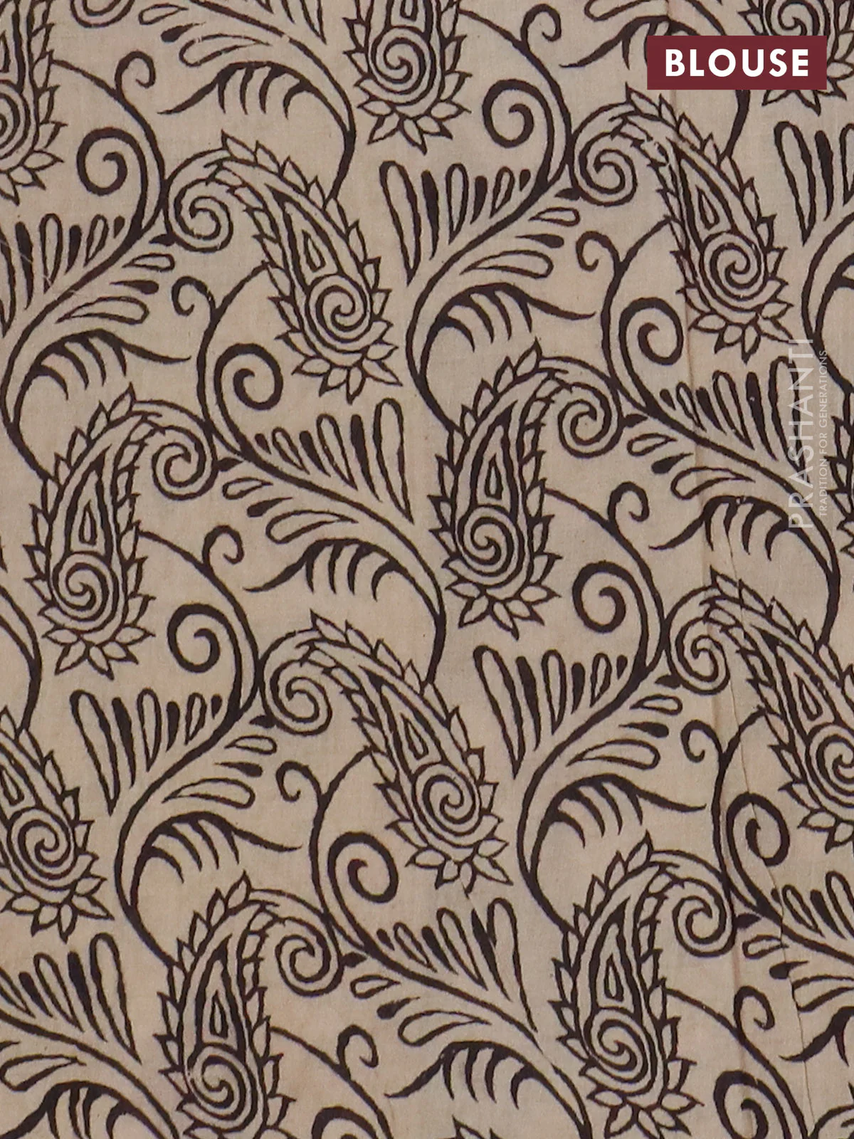 Kalamkari cotton saree beige and black with allover prints and printed border - Image 4