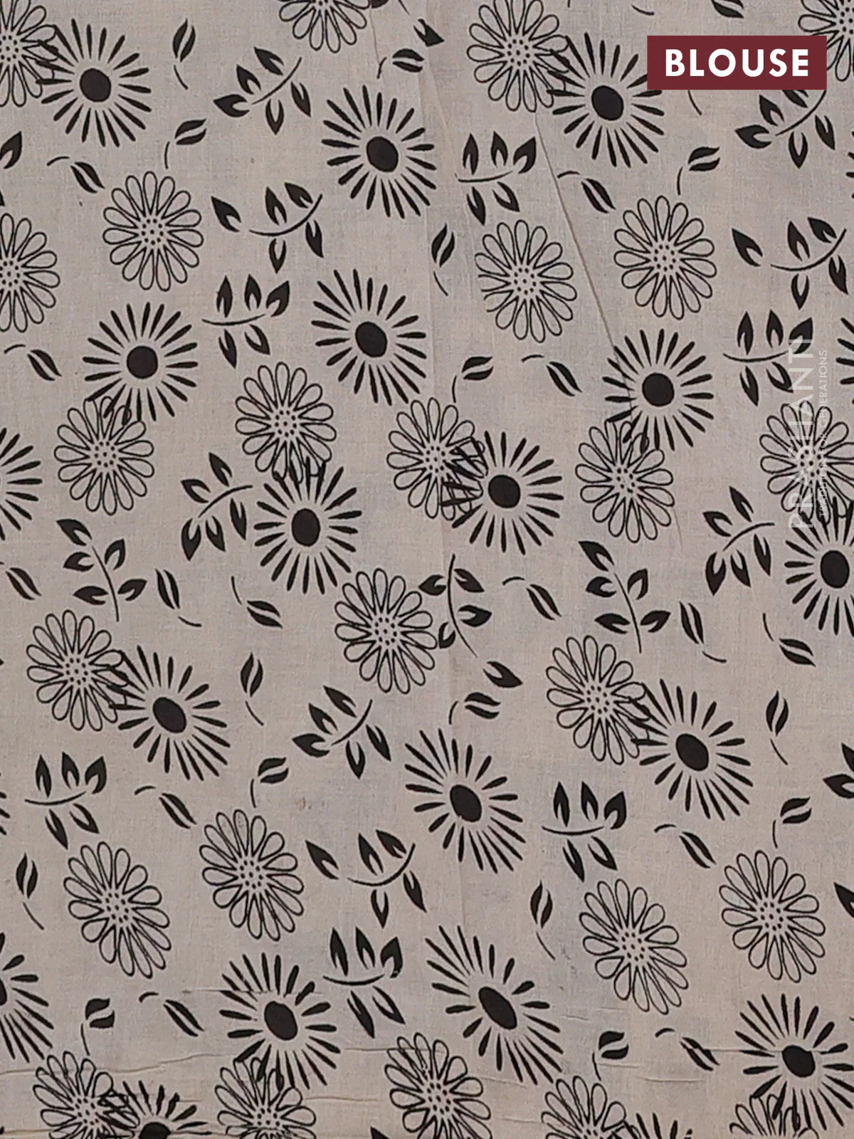 Kalamkari cotton saree beige and black with allover prints and printed border - Image 4