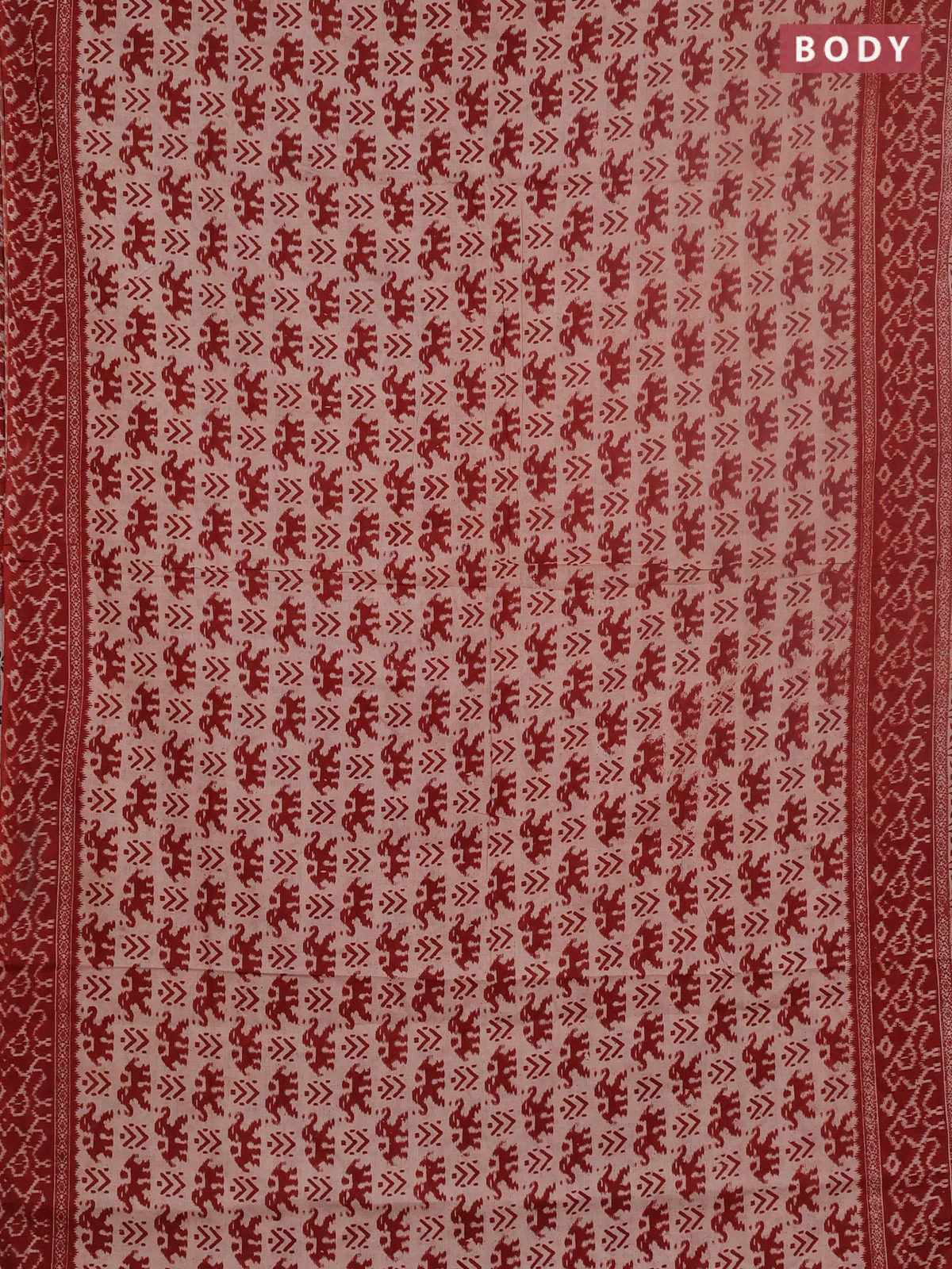 Kalamkari cotton saree beige and maroon with allover ikat prints and printed border - Image 2