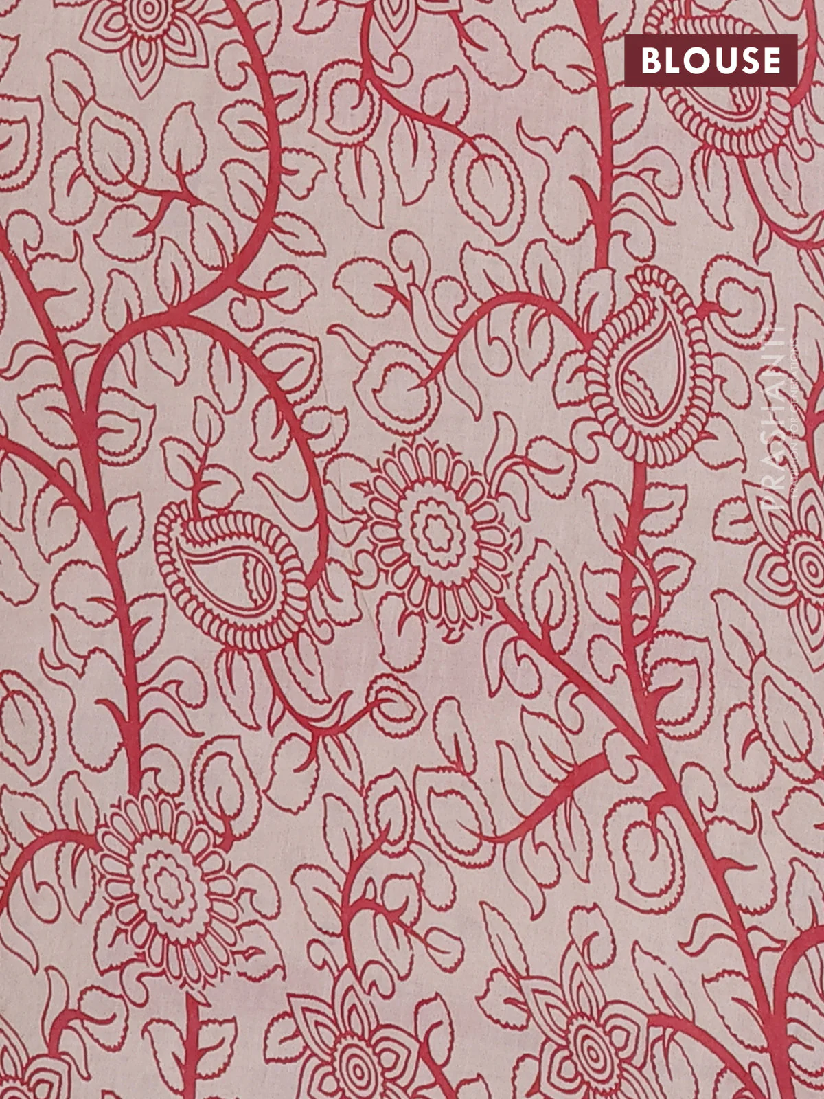 Kalamkari cotton saree beige and maroon with allover prints and printed border - Image 4