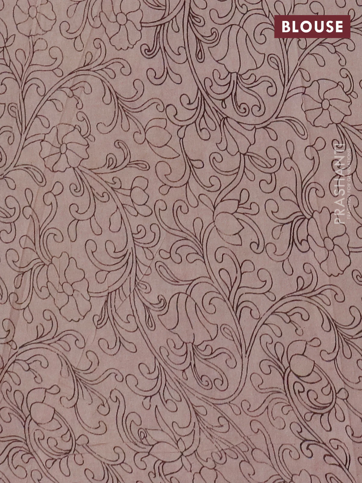 Kalamkari cotton saree beige and maroon with allover prints and printed border - Image 4