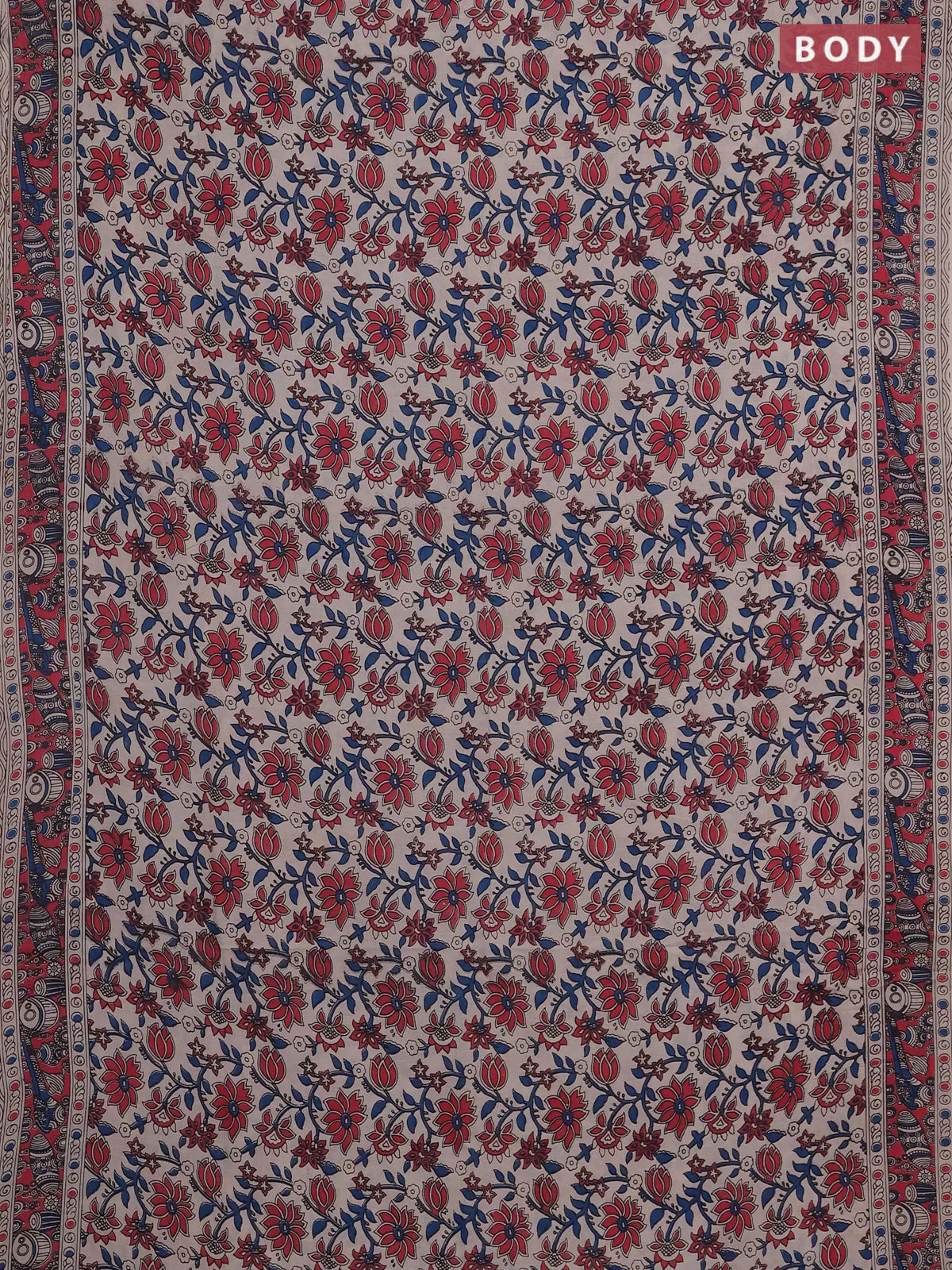 Kalamkari cotton saree beige and pink with allover prints and printed border - Image 2