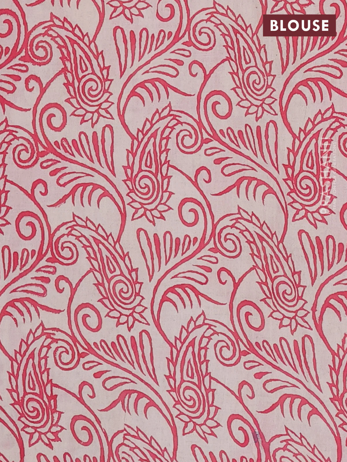 Kalamkari cotton saree beige and pink with allover prints and printed border - Image 4