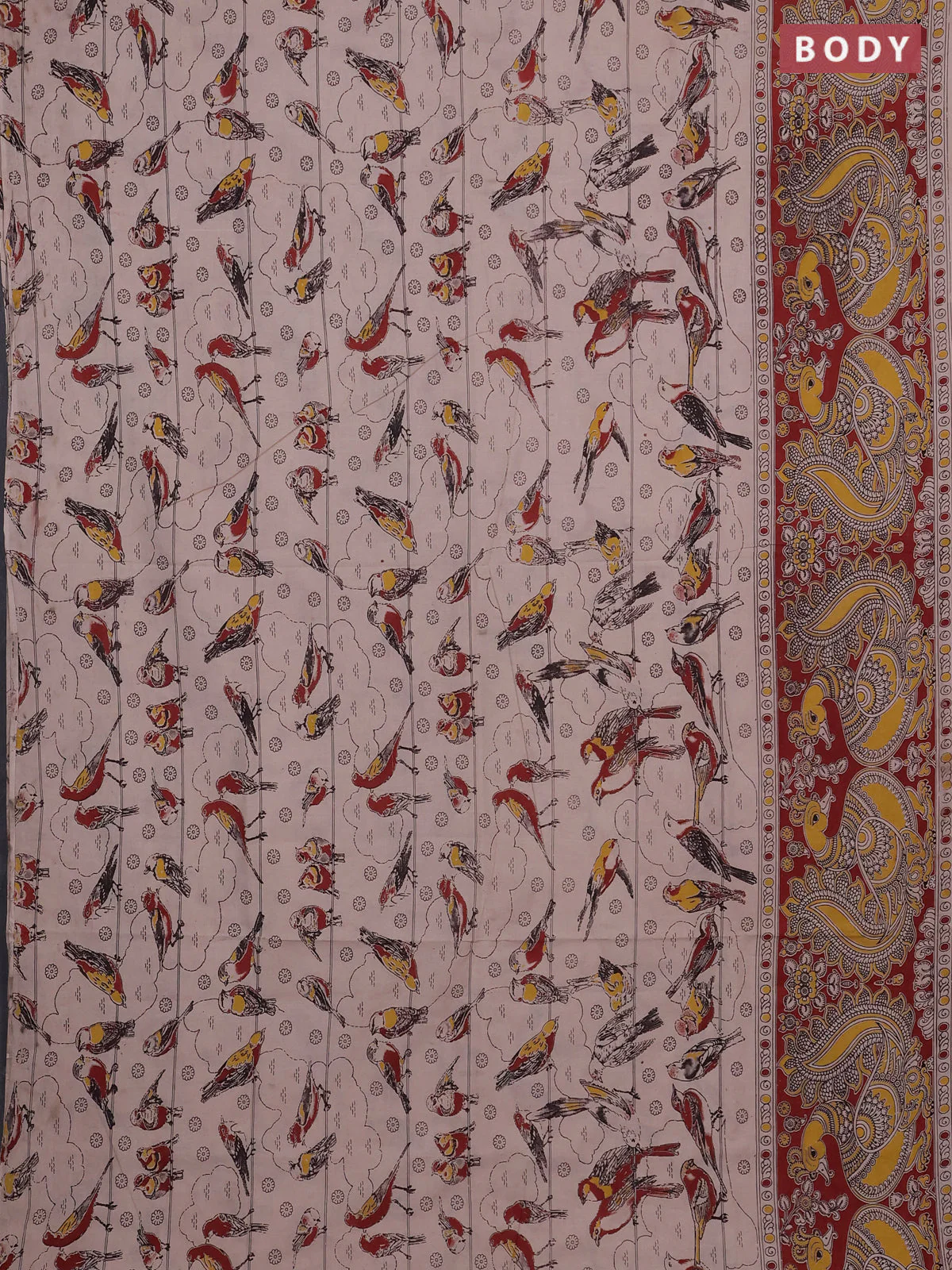 Kalamkari cotton saree beige and rust shade with allover prints and long printed border - Image 2
