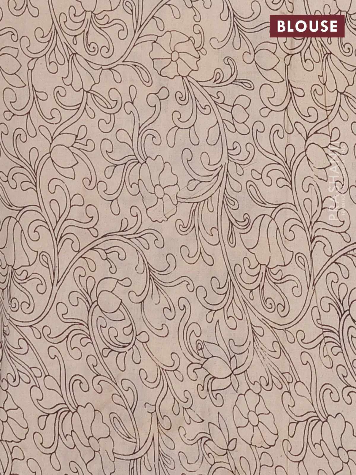 Kalamkari cotton saree black and beige with allover prints and long printed border - Image 4