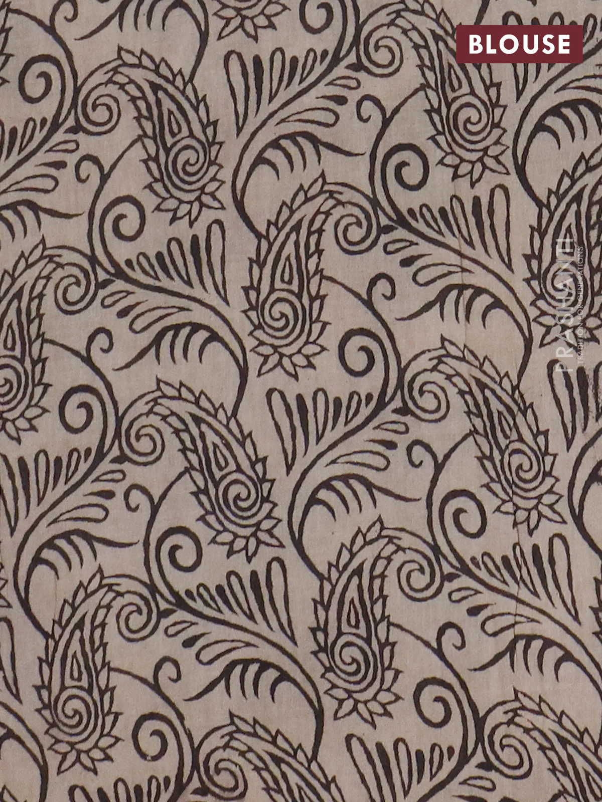 Kalamkari cotton saree black and beige with allover prints and printed border - Image 4