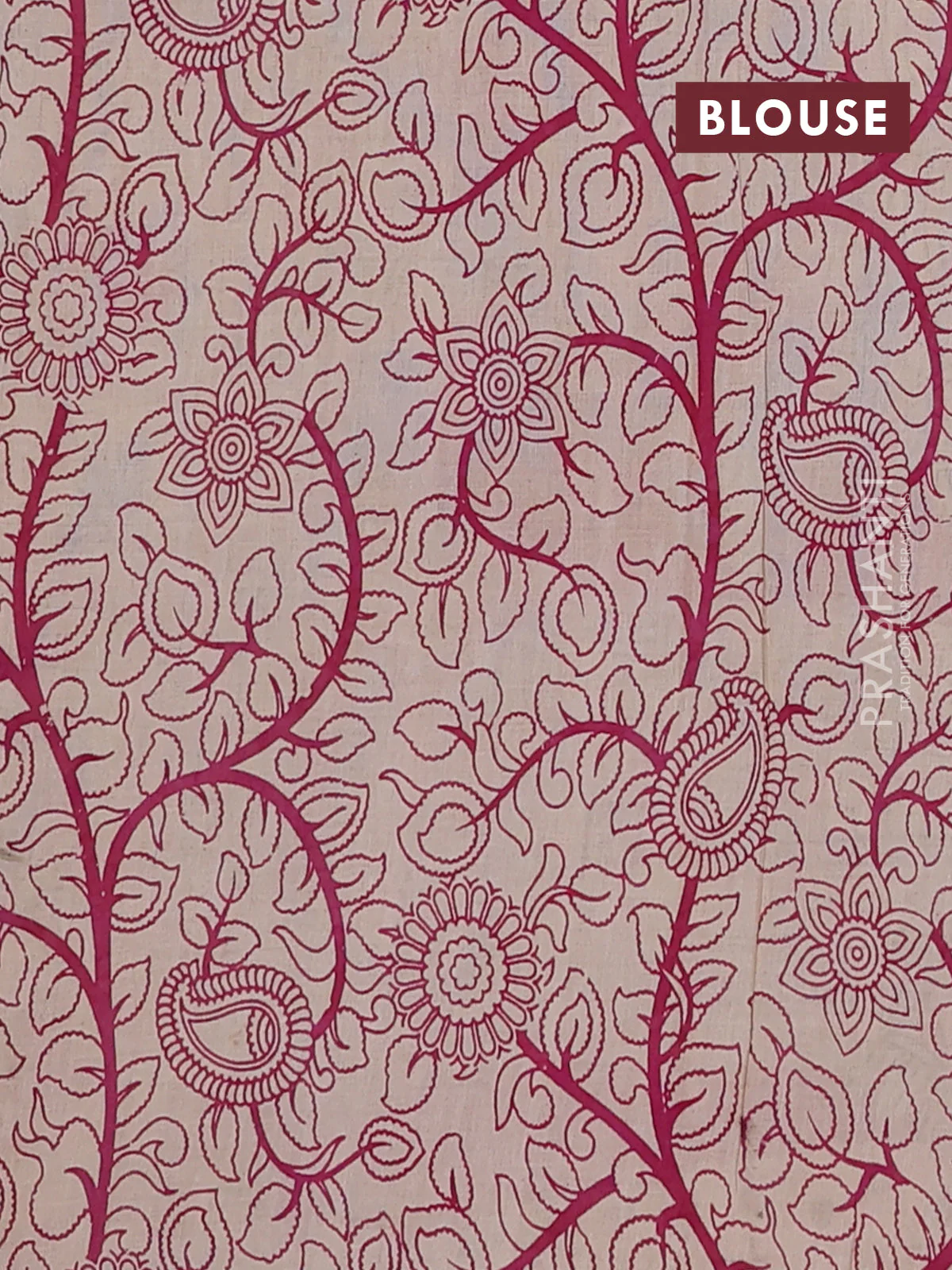 Kalamkari cotton saree black and pink with allover prints and printed border - Image 4