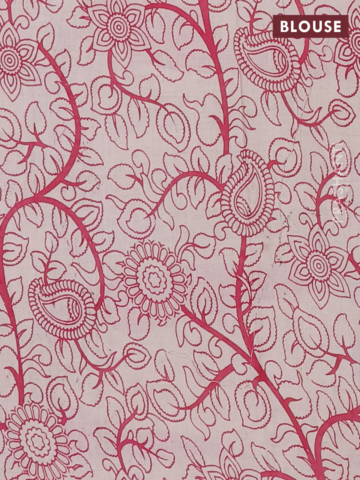 Kalamkari cotton saree black and pink with allover prints and printed border - Image 4