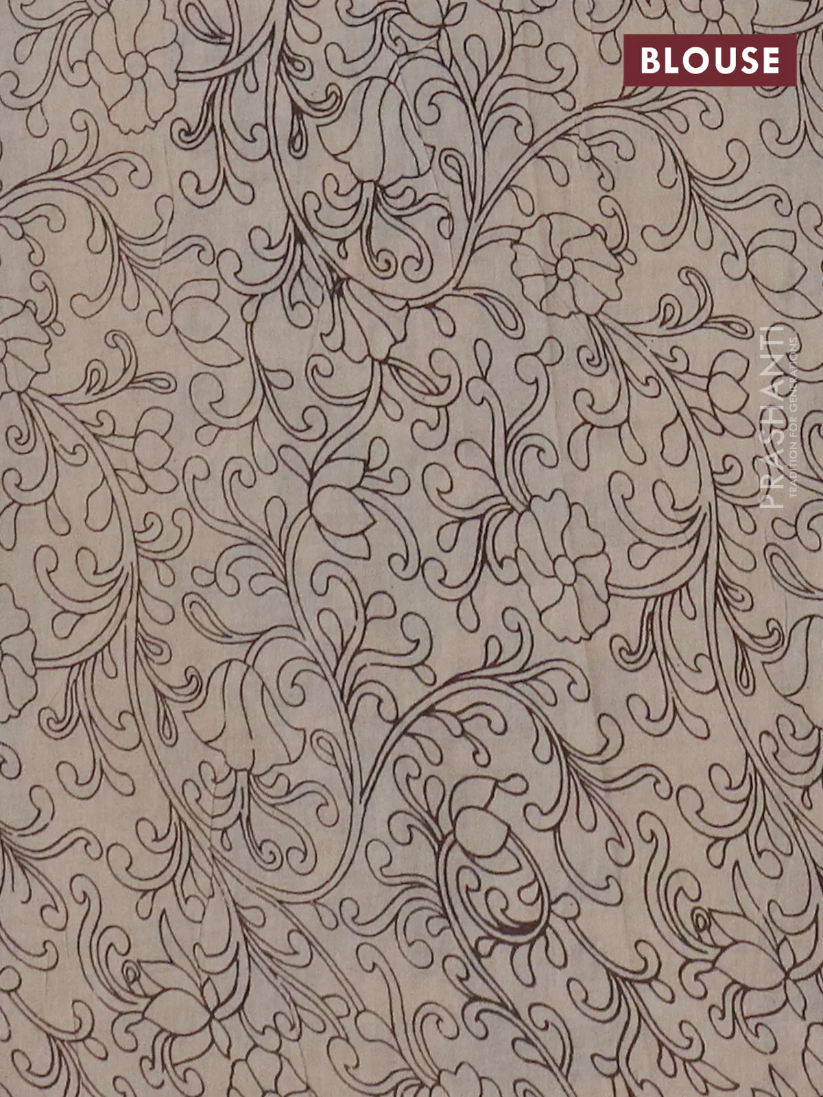 Kalamkari cotton saree blue and beige with allover prints and printed border - Image 4