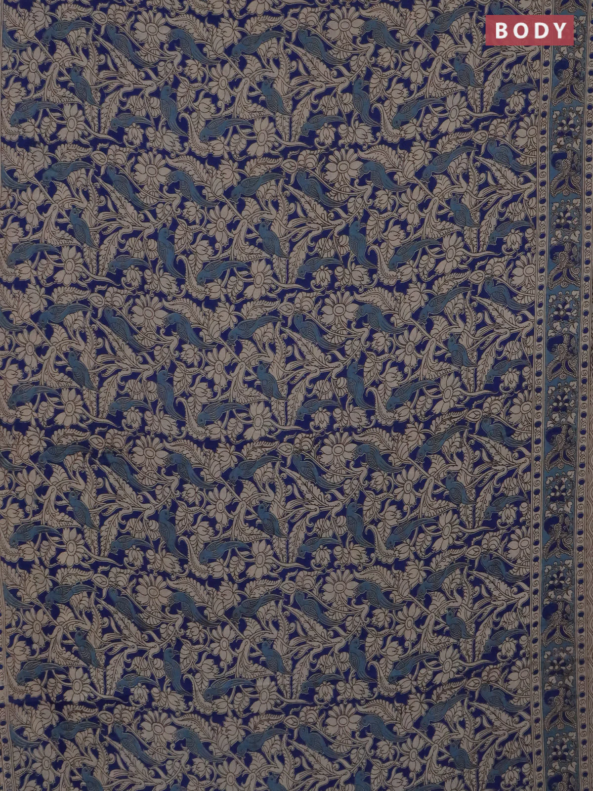 Kalamkari cotton saree blue and pastel blue with allover prints and printed border - Image 2