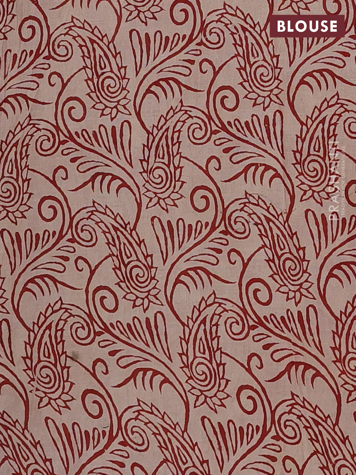Kalamkari cotton saree blue and rust shade with allover prints and printed border - Image 4