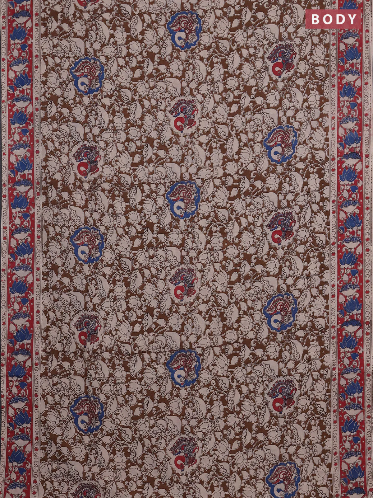 Kalamkari cotton saree brown and maroon with allover prints and printed border - Image 2