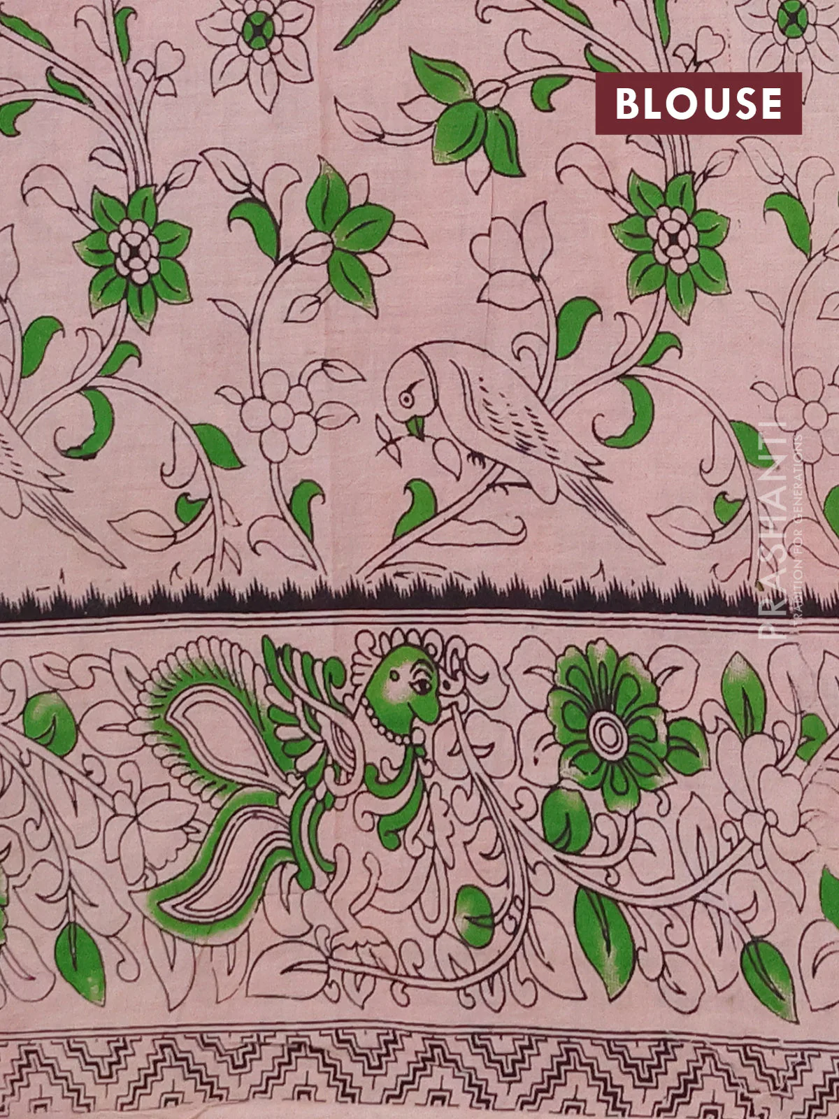 Kalamkari cotton saree deep maroon and orange with allover prints and printed border - Image 4