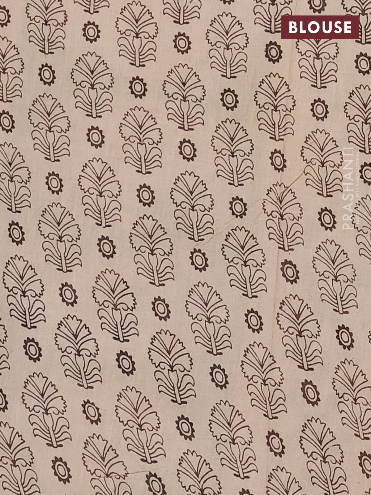 Kalamkari cotton saree light green and beige with allover prints and printed border - Image 4