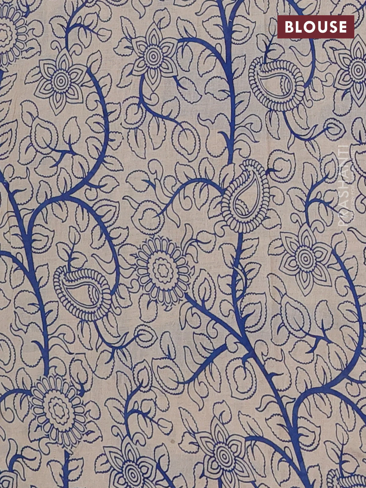 Kalamkari cotton saree light green and blue with allover prints and printed border - Image 4