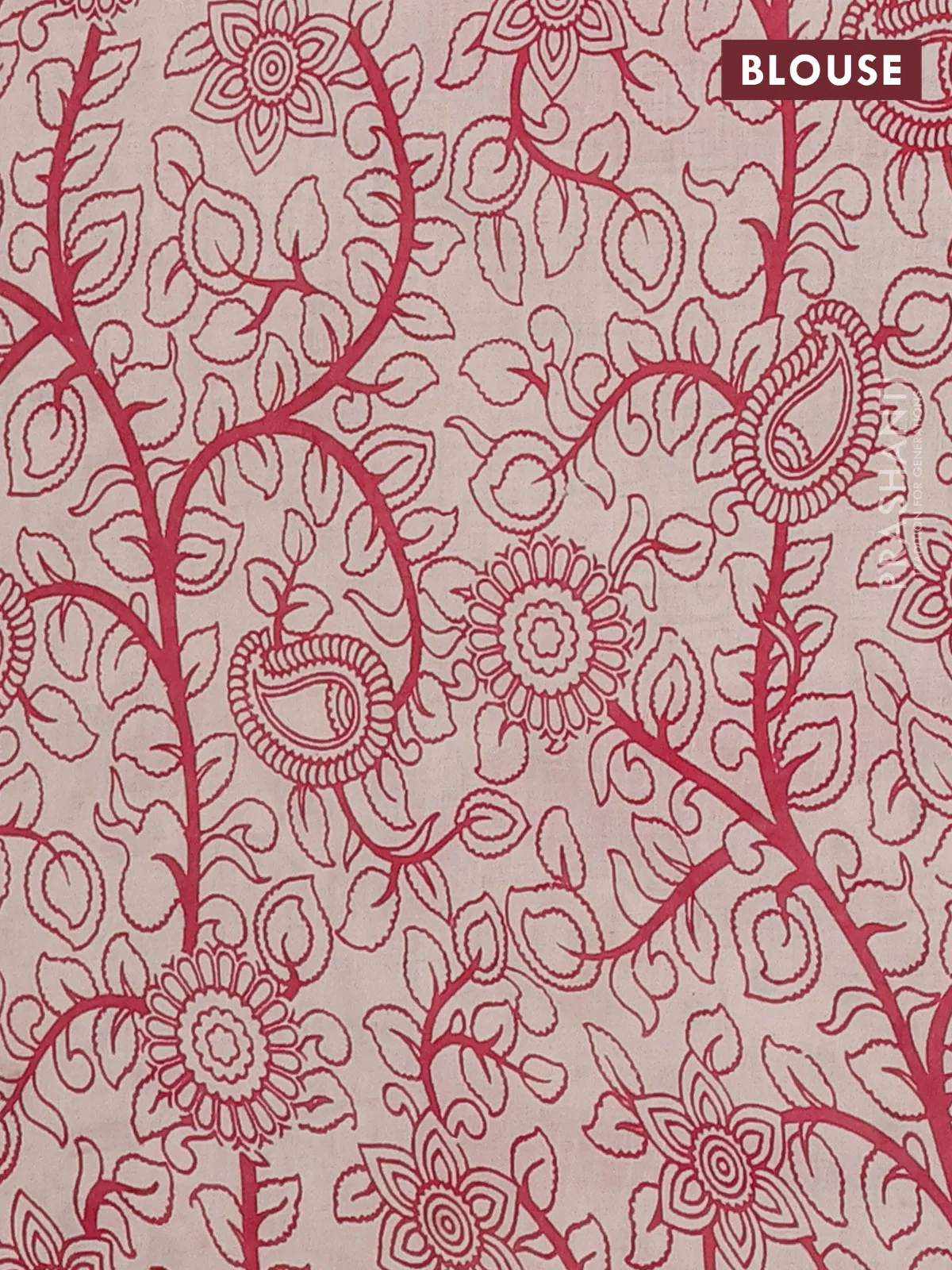 Kalamkari cotton saree light green and pink with allover prints and printed border - Image 4