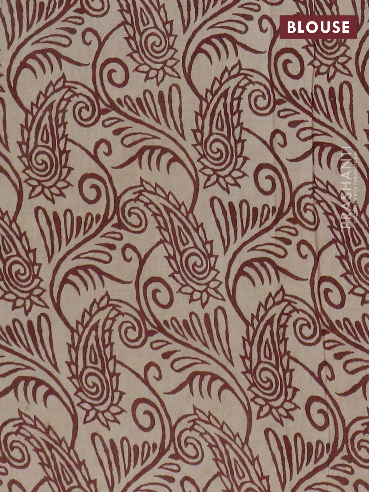 Kalamkari cotton saree maroon and beige with allover prints and printed border - Image 4