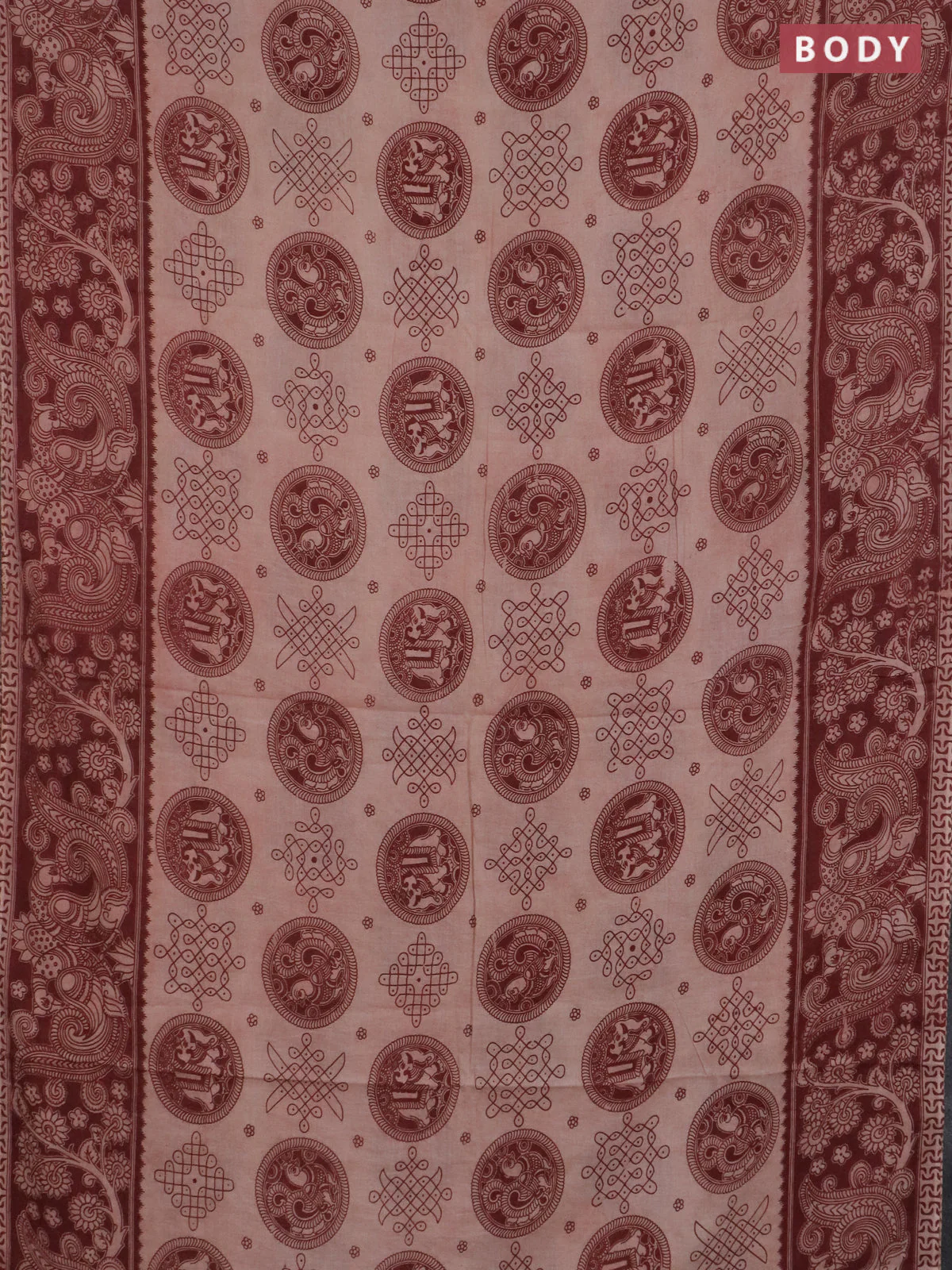 Kalamkari cotton saree pastel maroon with allover butta prints and printed border - Image 2