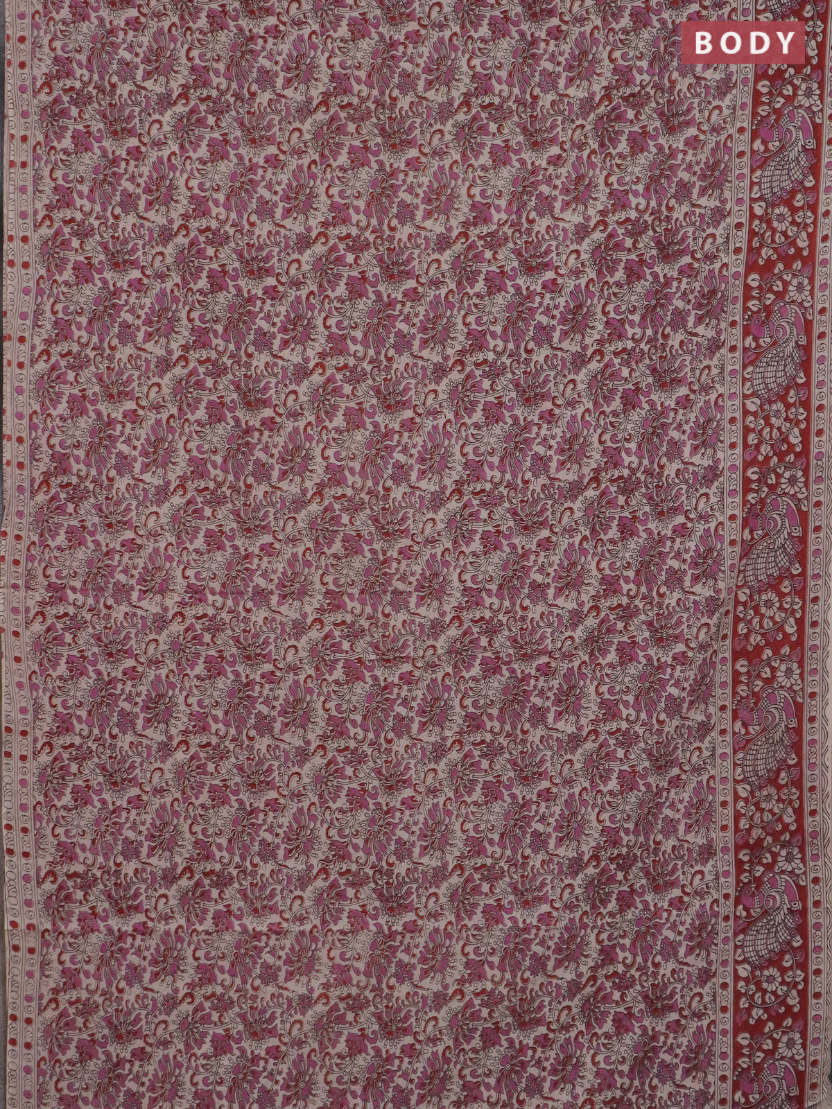 Kalamkari cotton saree pink and rust shade with allover prints and printed border - Image 2