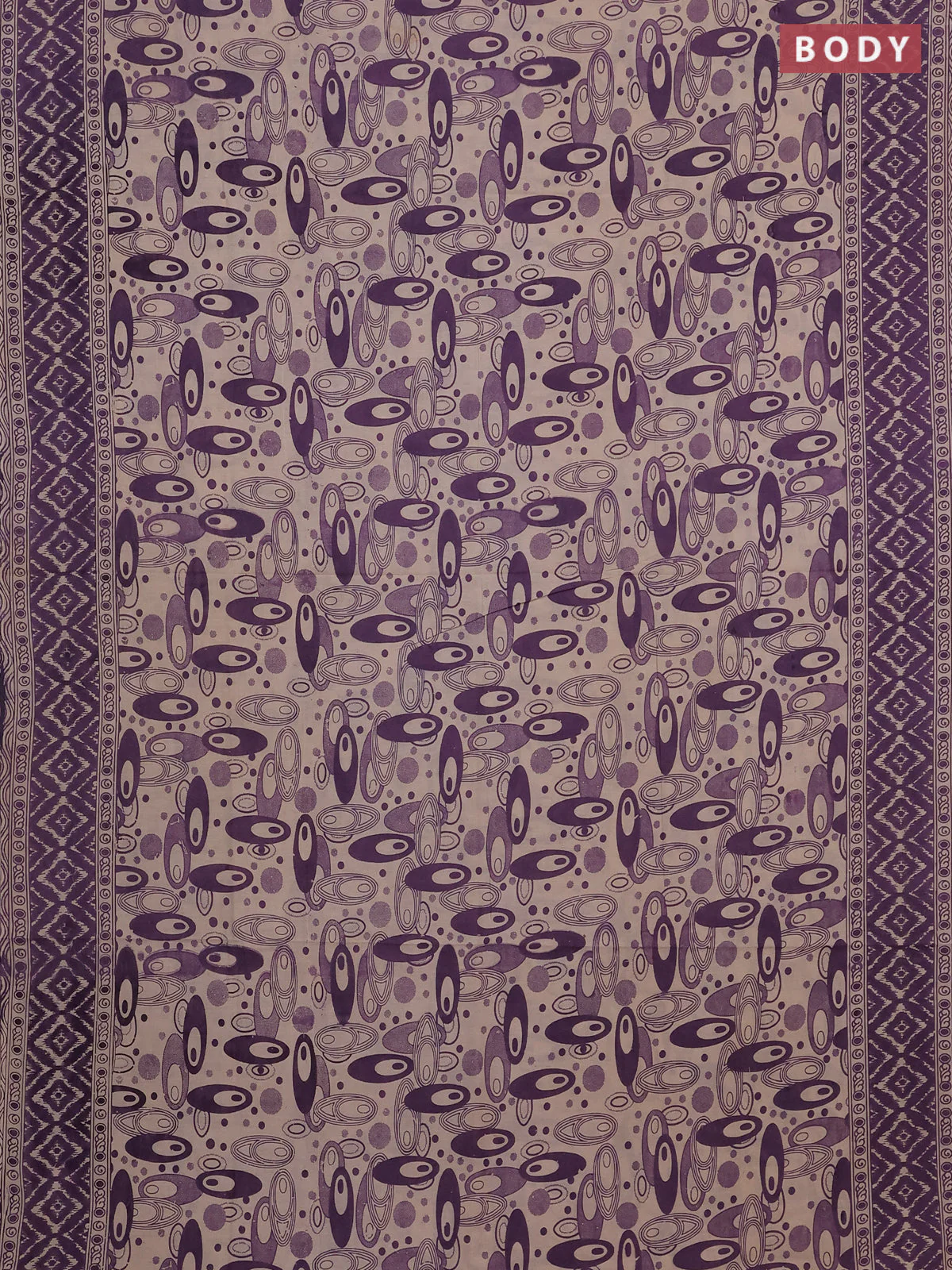 Kalamkari cotton saree purple and beige with allover geomatric prints and printed border - Image 2