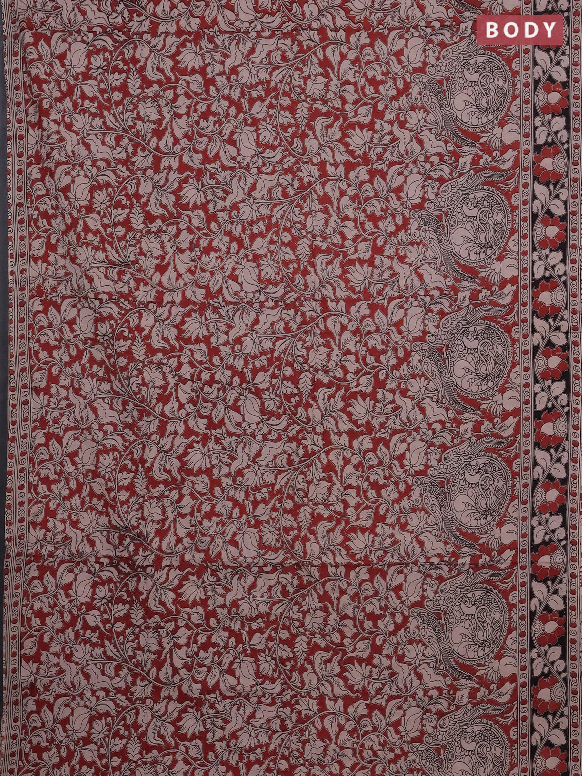 Kalamkari cotton saree rust shade and black with allover prints and printed border - Image 2