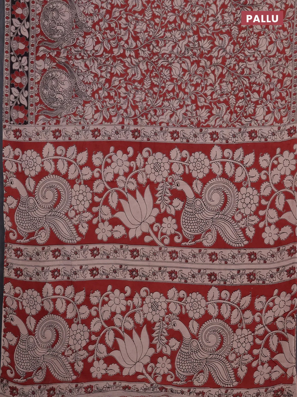 Kalamkari cotton saree rust shade and black with allover prints and printed border - Image 3