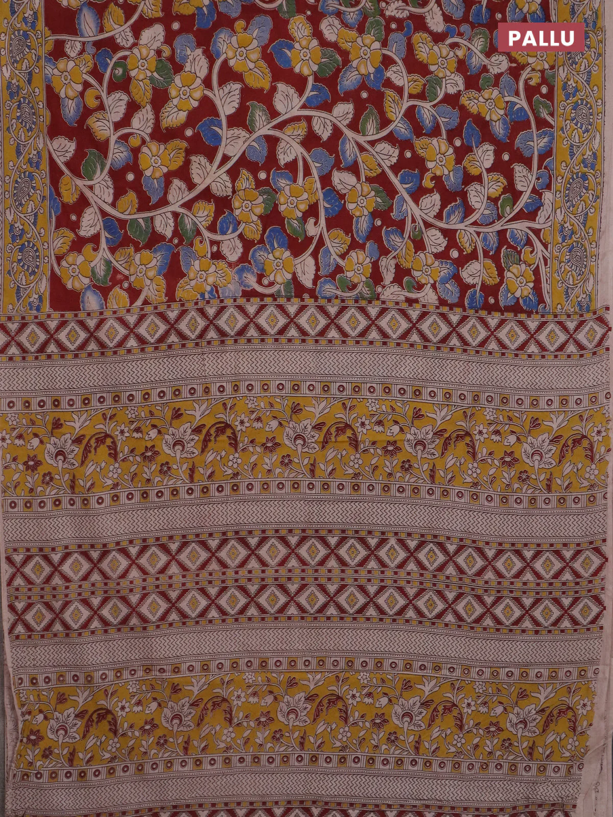 Kalamkari cotton saree rust shade and yellow with allover prints and printed border - Image 3