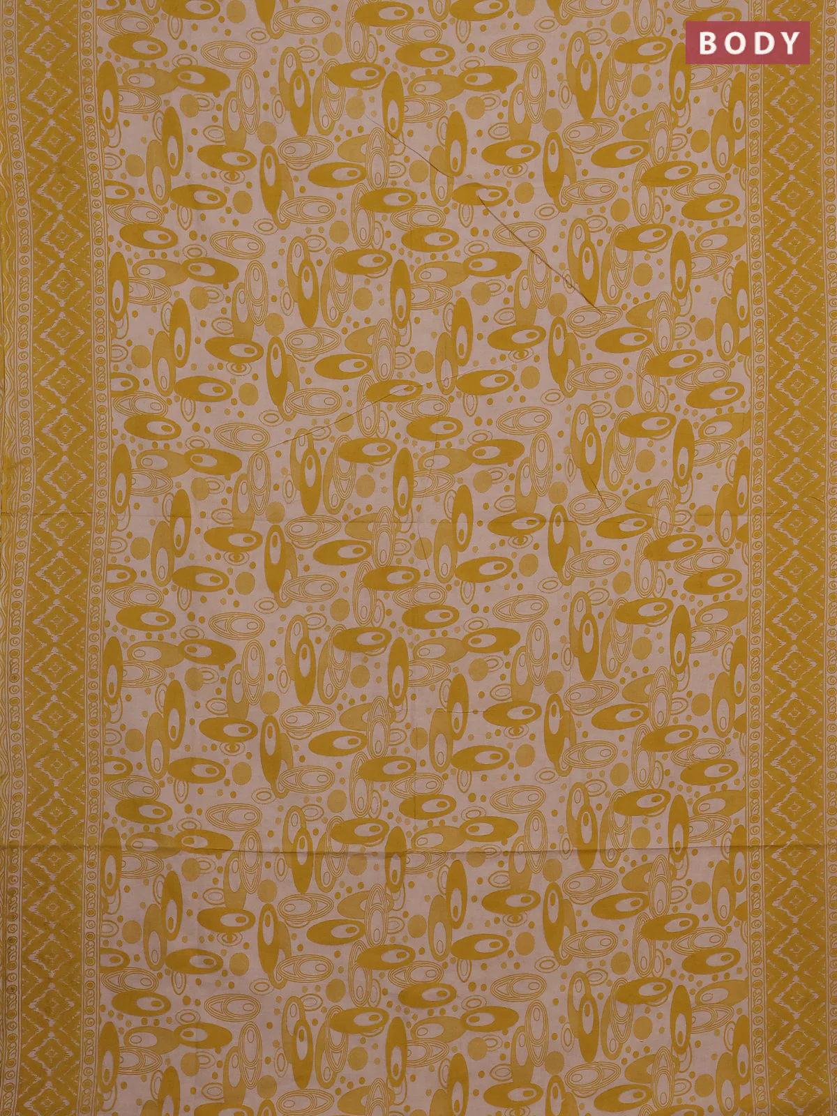 Kalamkari cotton saree yellow and beige with allover geomatric prints and printed border - Image 2