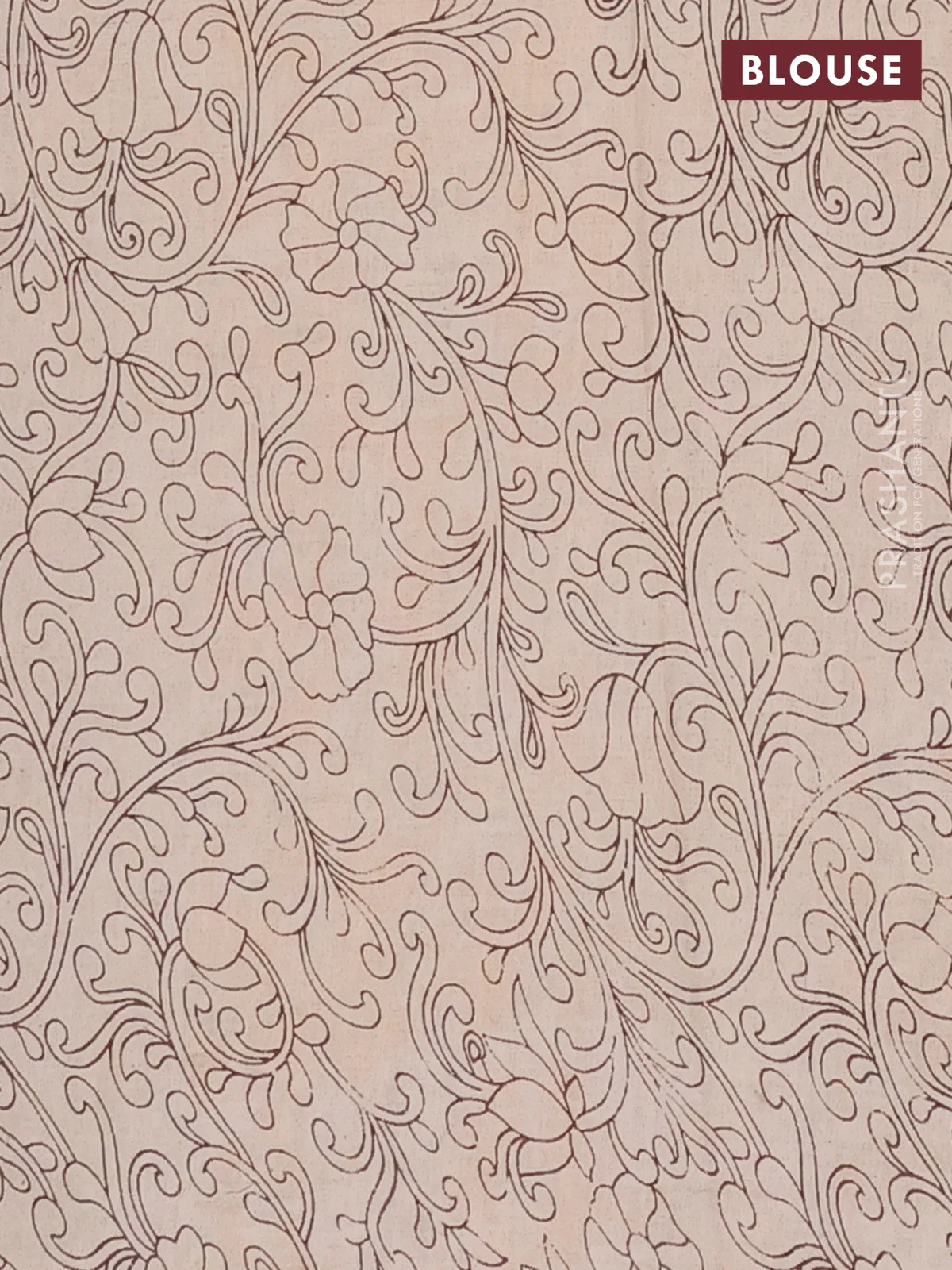 Kalamkari cotton saree yellow and beige with allover prints and long printed border - Image 4