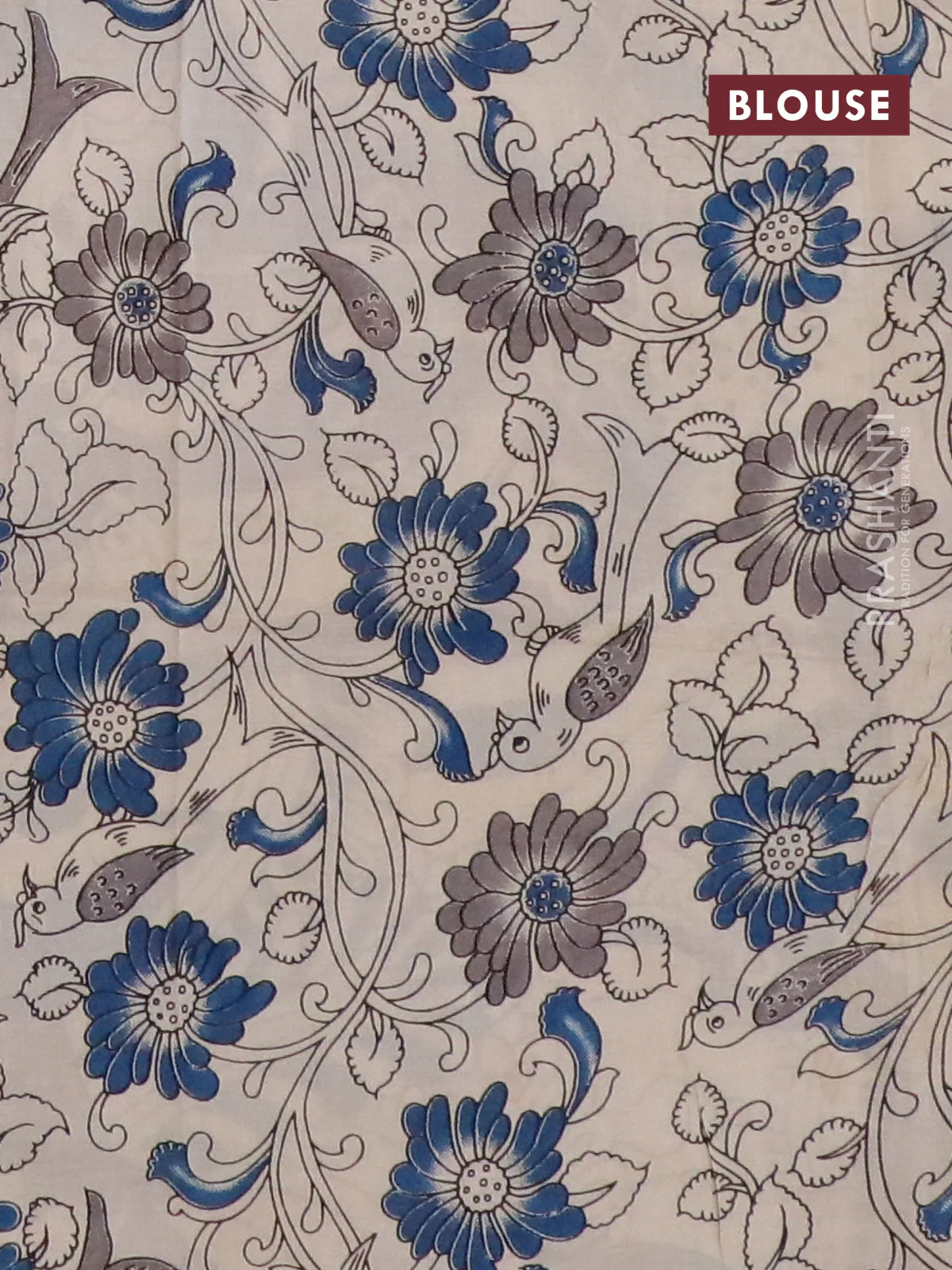 Kalamkari semi silk partly saree grey shade and cream with plain body and printed border - Image 4